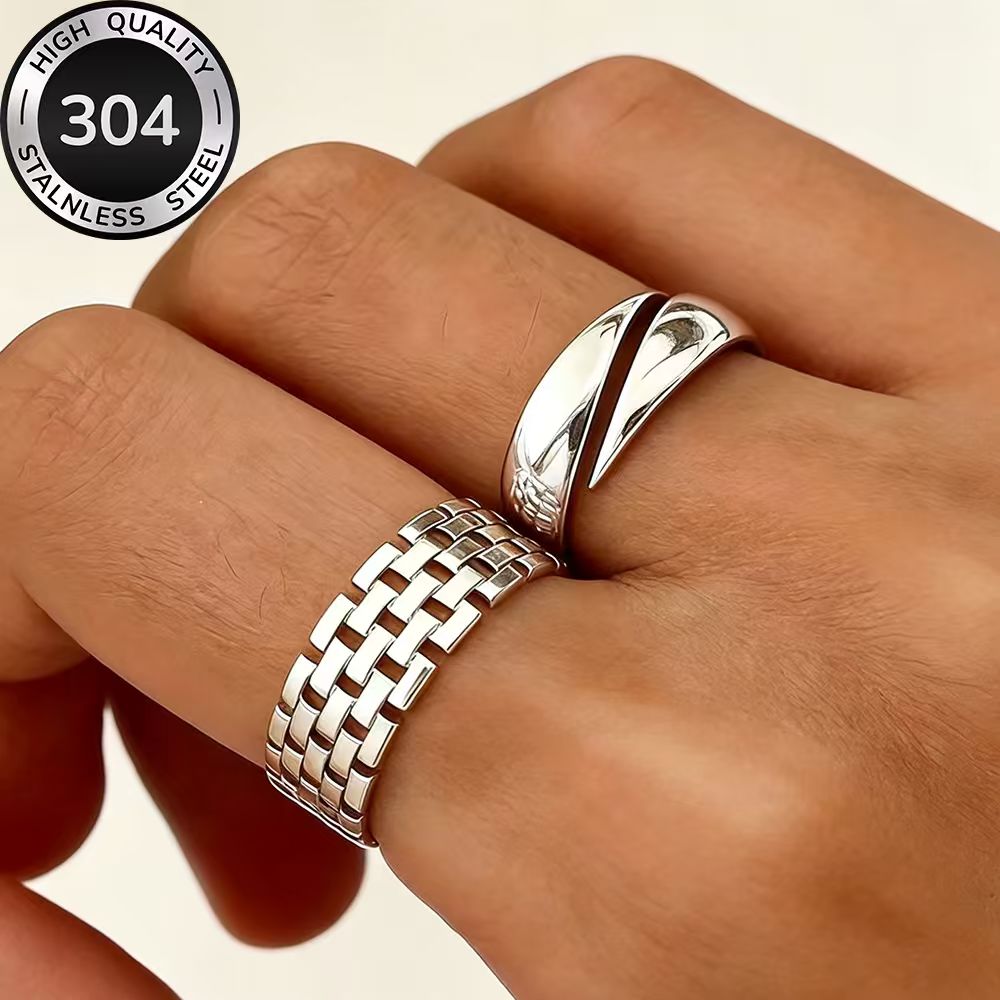 2pcs High-Quality Stainless Steel Stackable Open Ring Set